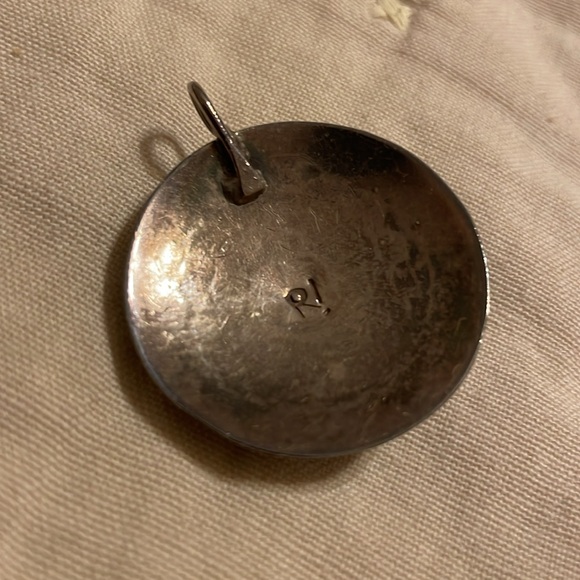 Vintage Navajo Roy Vandever Turquoise Coral Sterling Silver Pendant - Picture 6 of 8